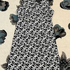 Connected Apparel Black and White Geometric Midi Dress